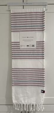 Tommy Hilfiger LIDO STRIPE 100% Cotton Woven Fringed Throw Blanket Nautical NEW
